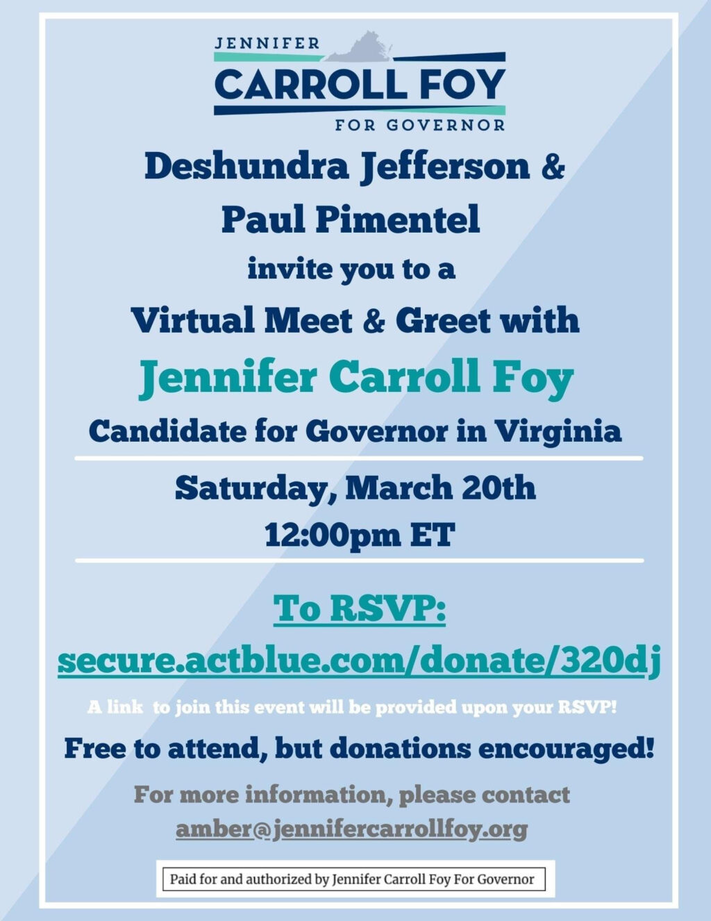 2021 Jennifer Carroll Foy Candidate for Governor in Virginia