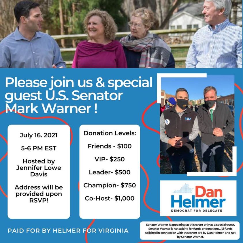 Meet Senator Mark Warner and help Dan Helmer return to the State House