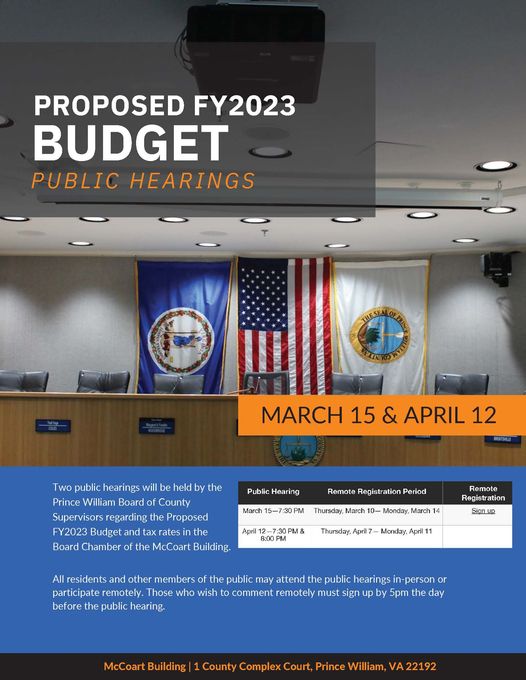 Prince William County Proposed FY2023 Budget FY2023 Budget Public Hearing