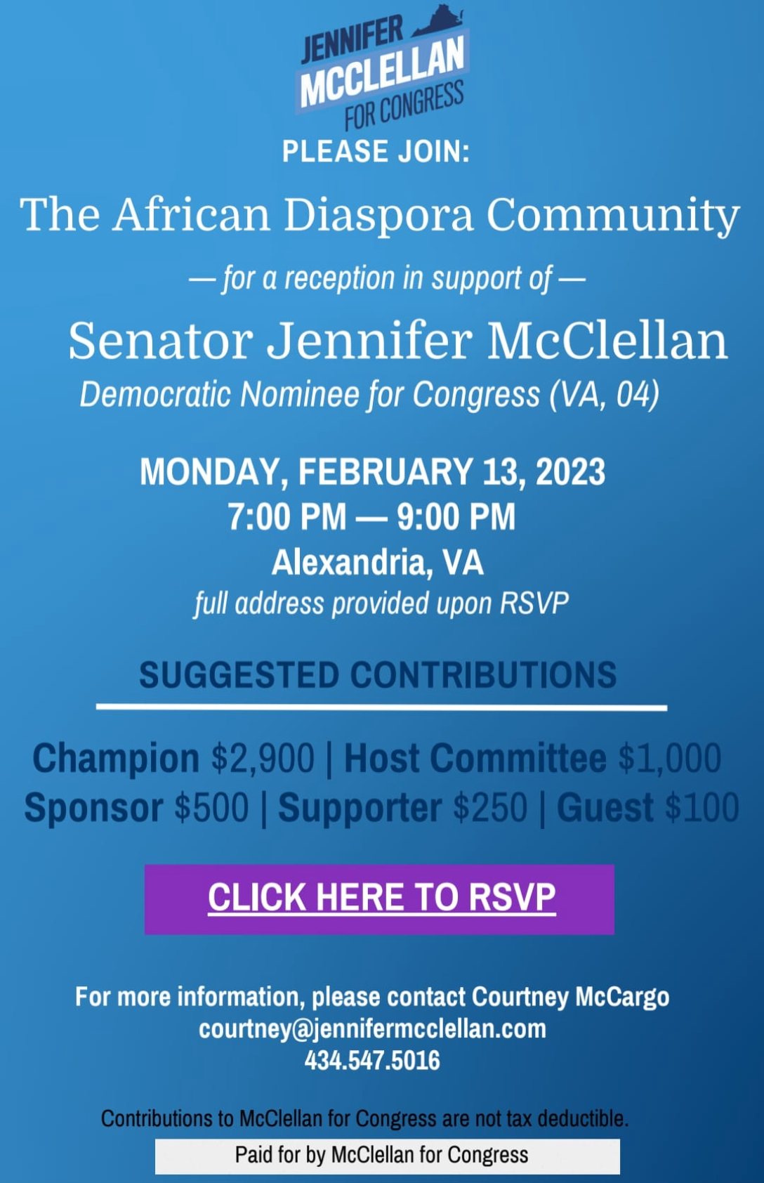 African Diaspora Community for a Fundraiser supporting Jennifer McClellan for Congress