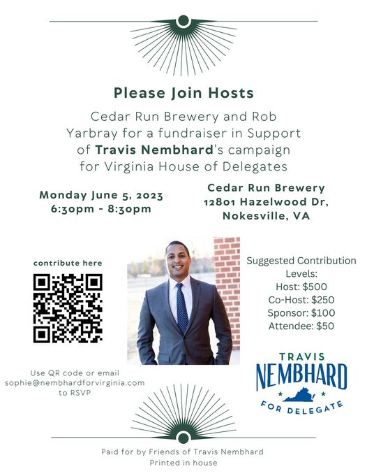 Join Travis Nembhard at Cedar Run Brewery in Nokesville