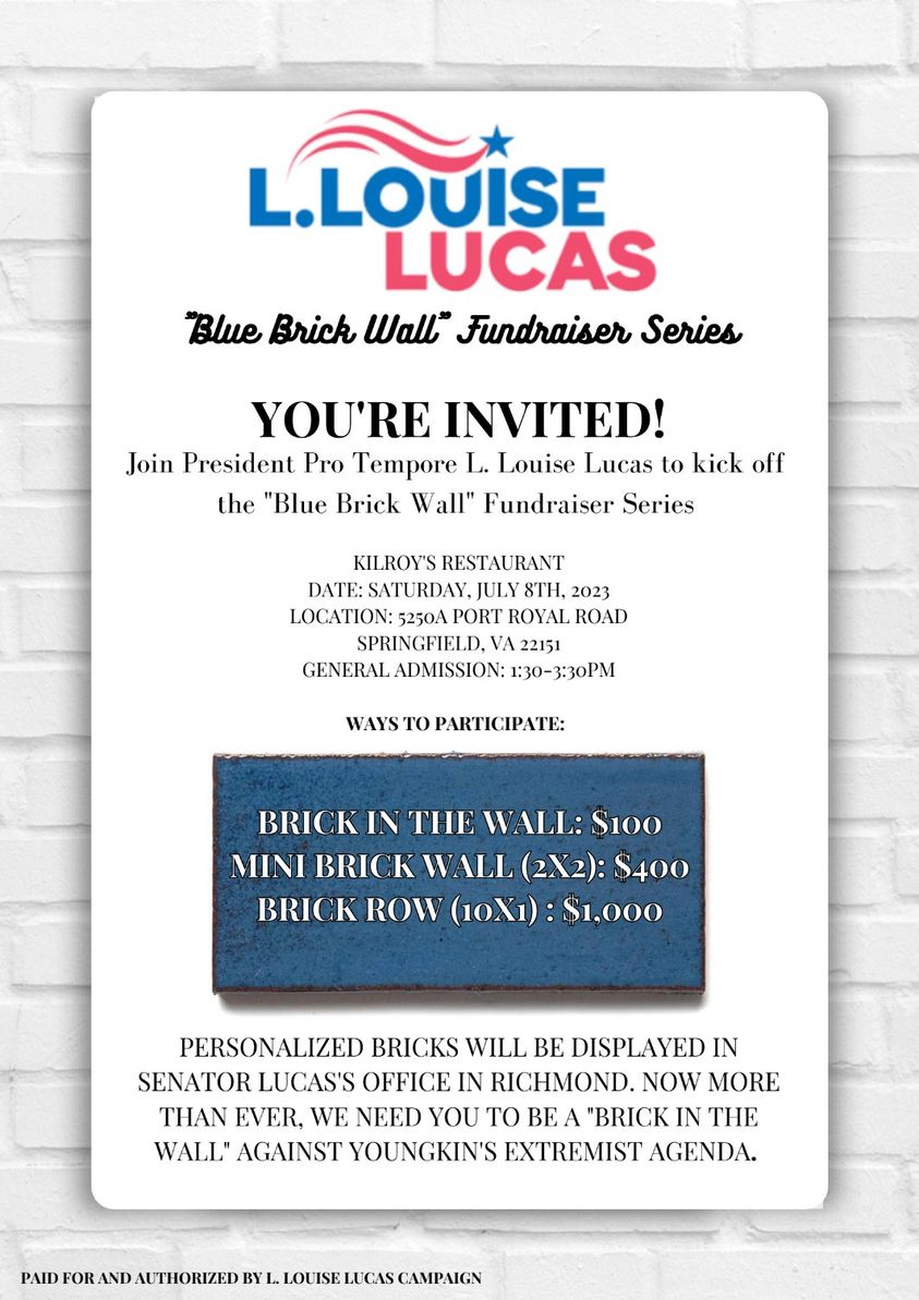 Louise Lucas Blue Brick Wall Fundraiser