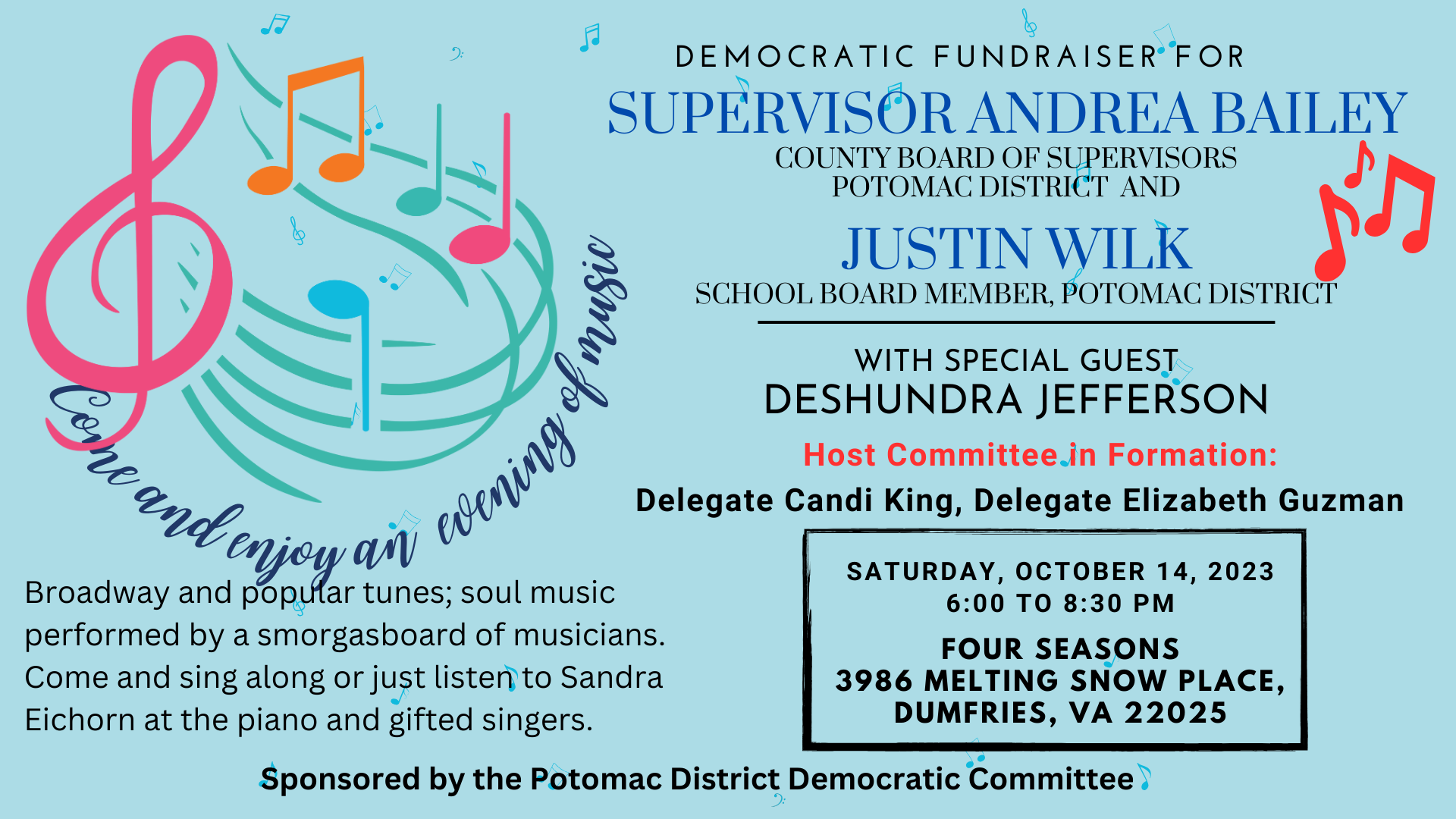 Music Fundraiser with Supervisor Andrea Bailey and School Board Member Justin Wilk