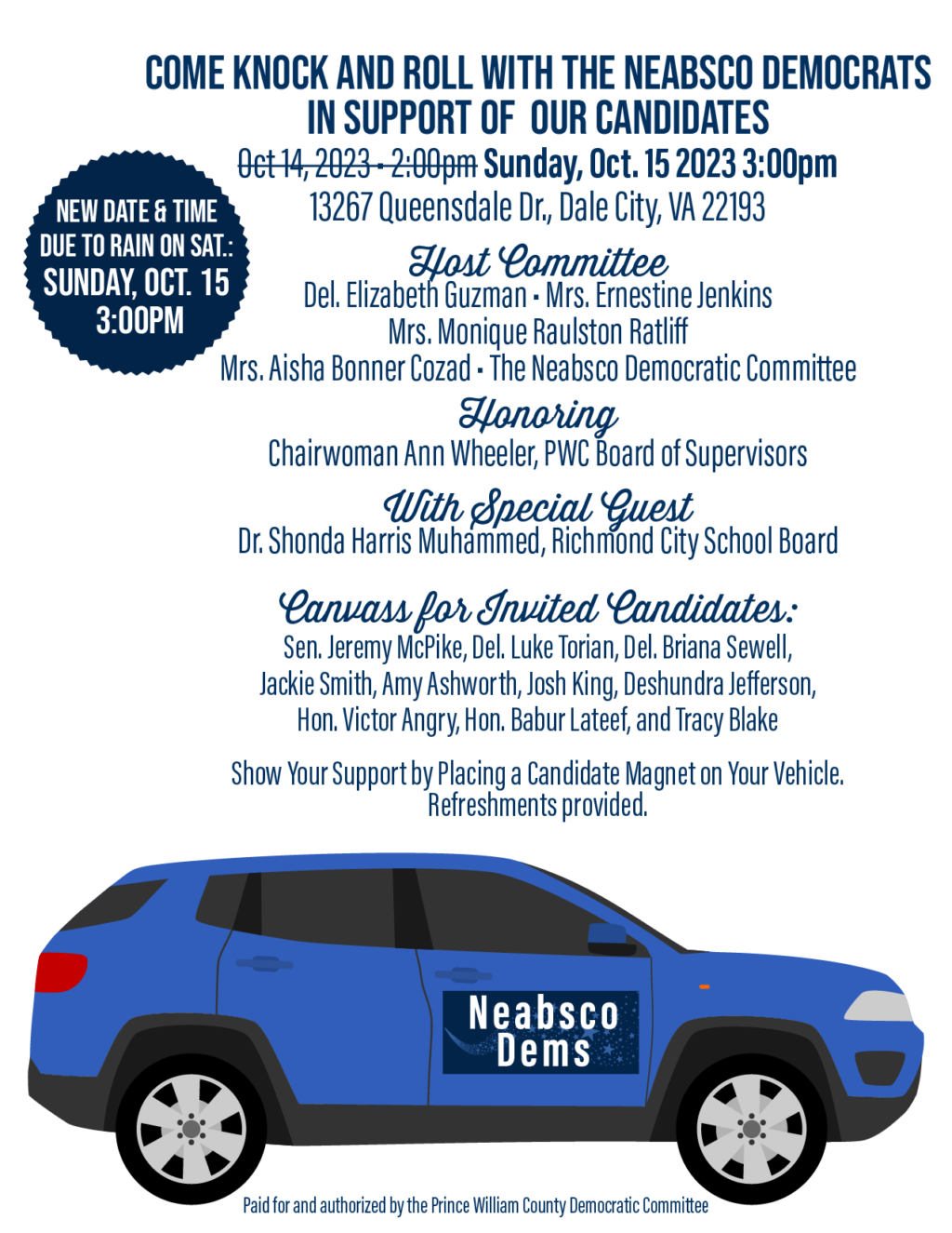 Neabsco Democrats Come Knock and Roll Event Update
