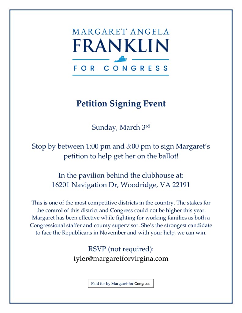Margaret Franklin for Congress Petition Signing Event