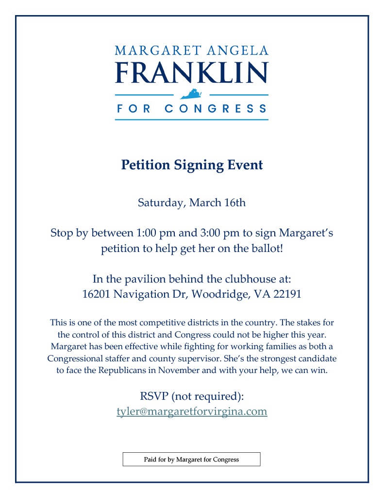 Margaret Franklin For Congress Petition Signing Event