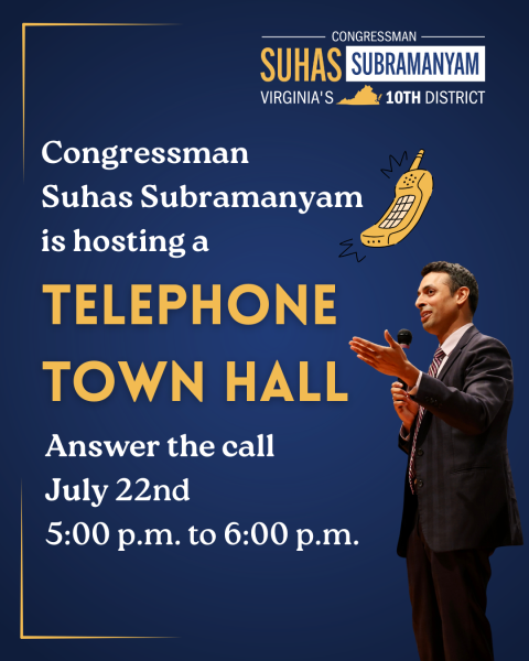 2026 Congressman Suhas Subramanyam hosting a telephone town hall